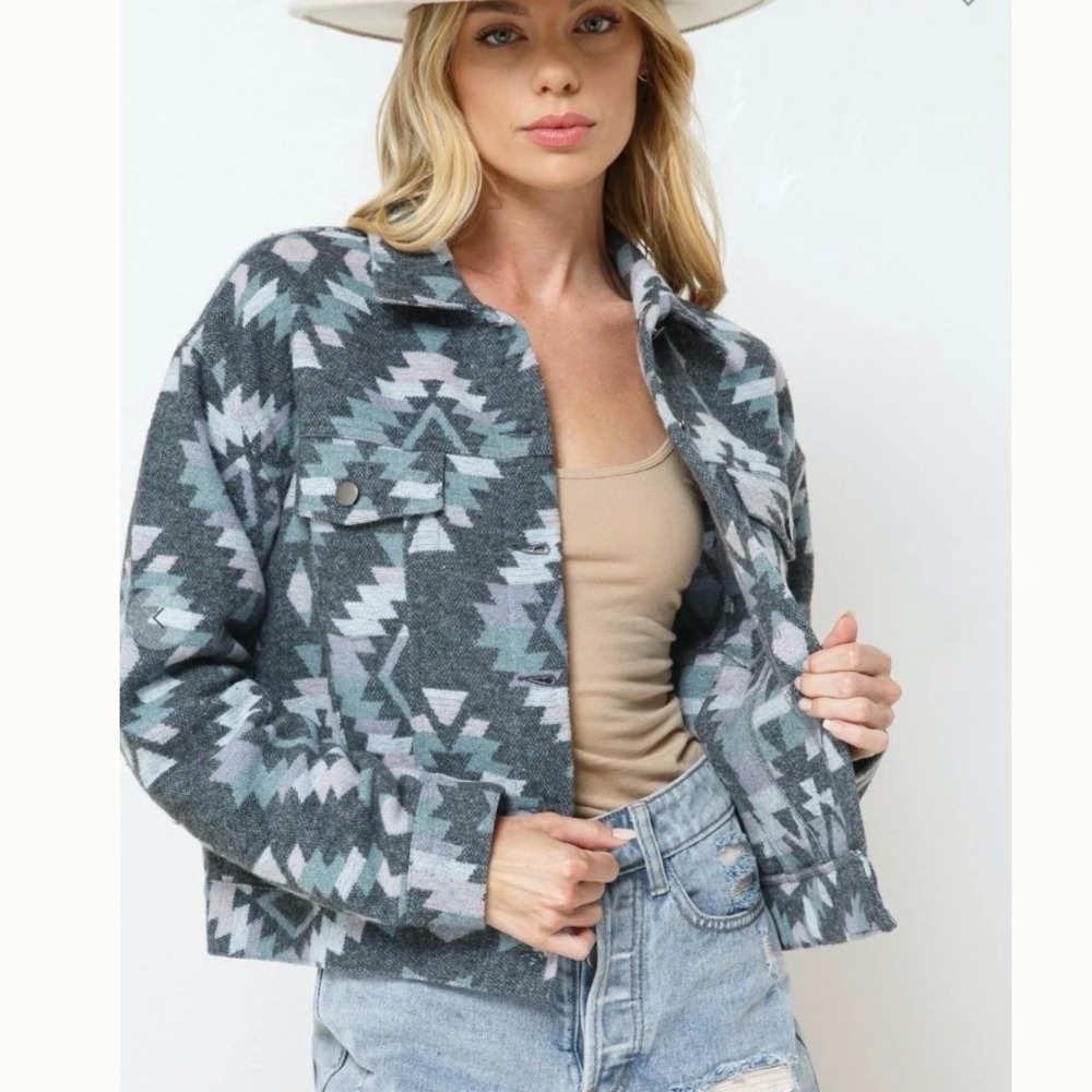 Blue B Western Aztec Print Jacket Womens Size L Gray Purple‎ Cowgirl